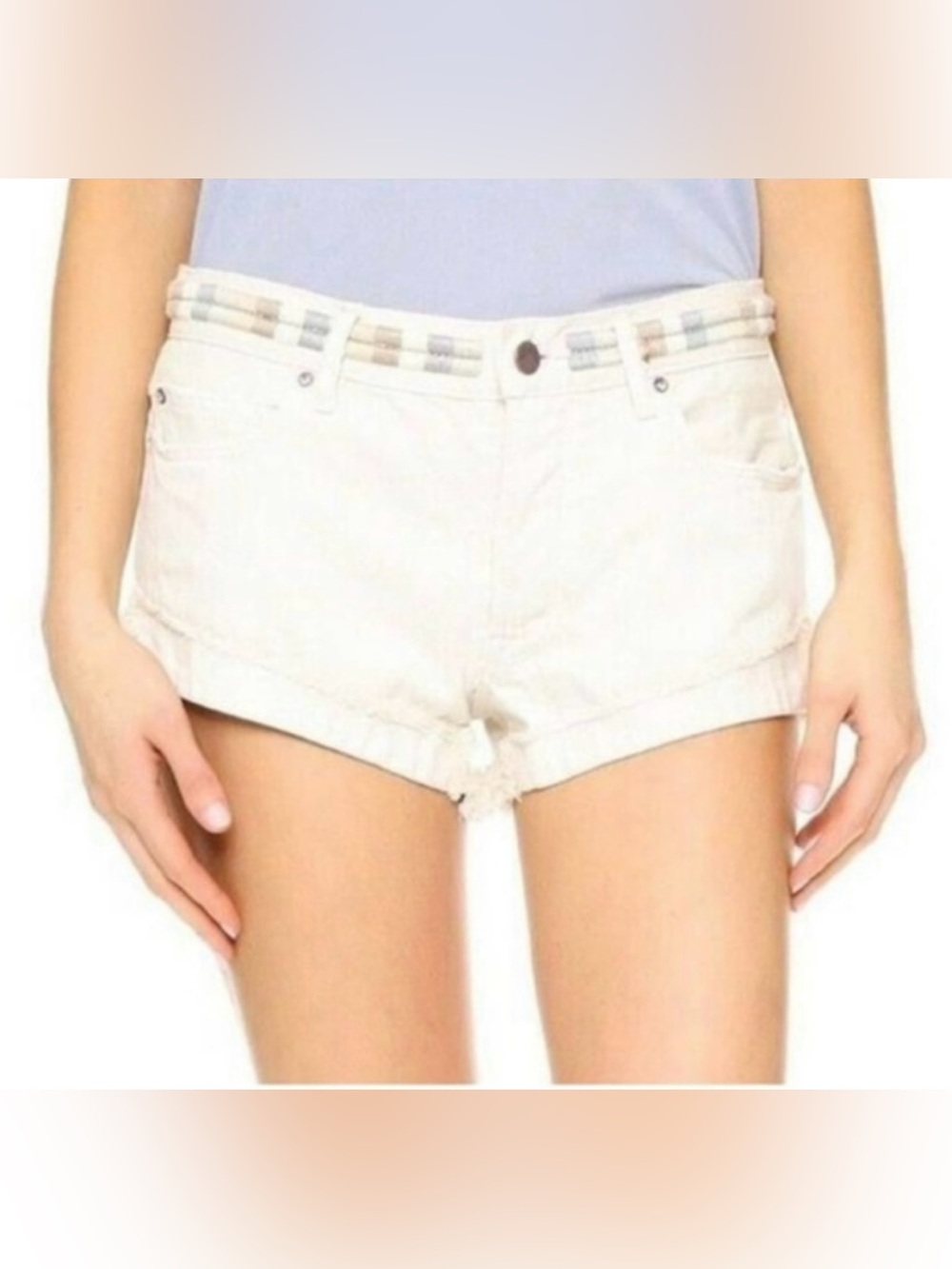 Free People Eliot Embroidered Shorts Womens 29 Raw Fringe Hem Cuffed Ivory Denim